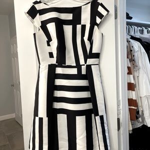 Kate Spade Black and White Multi-Stripe Kite Bow Cutout Dress